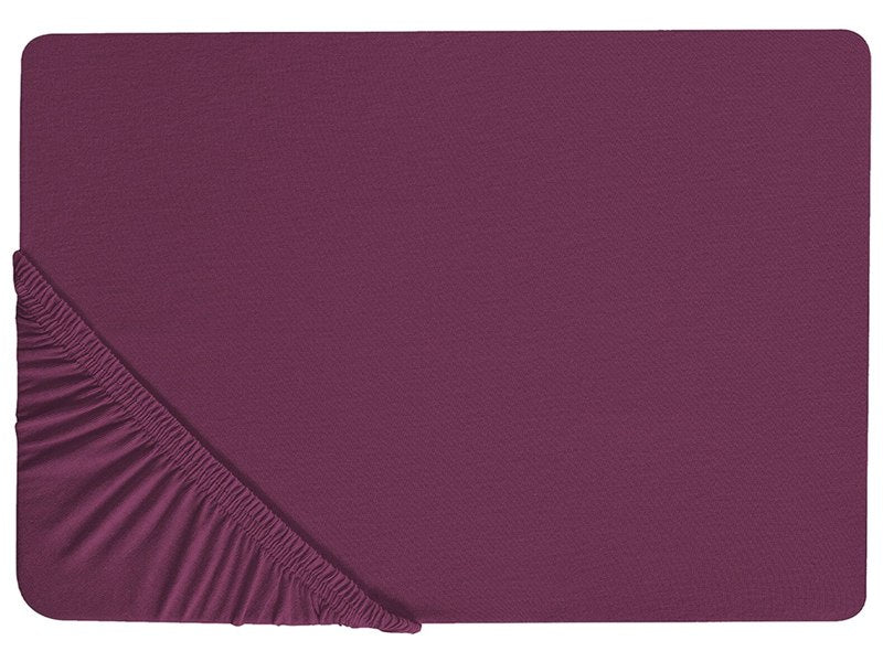 Fitted Sheet Burgundy Cotton 140 x 200 cm Elastic Edging Solid Pattern Classic Style for Bedroom Beliani