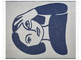 Blanket  Beige and Blue Polyester and Acrylic Blend 130 x 170 cm Decorative Throw Woman Female Motif Beliani