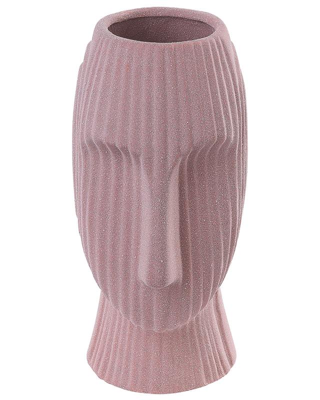 Flower Vase Pink Stoneware 25 cm Decorative Table Accessory Face-Shaped Minimalist Beliani