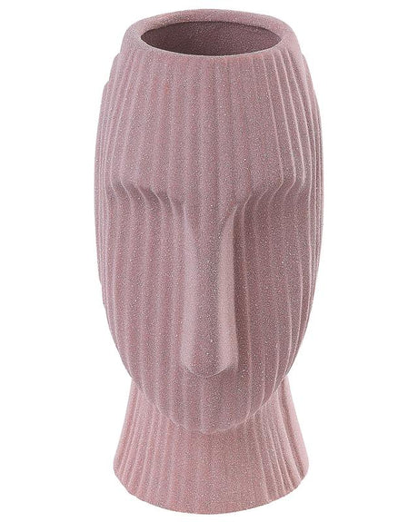 Flower Vase Pink Stoneware 25 cm Decorative Table Accessory Face-Shaped Minimalist Beliani