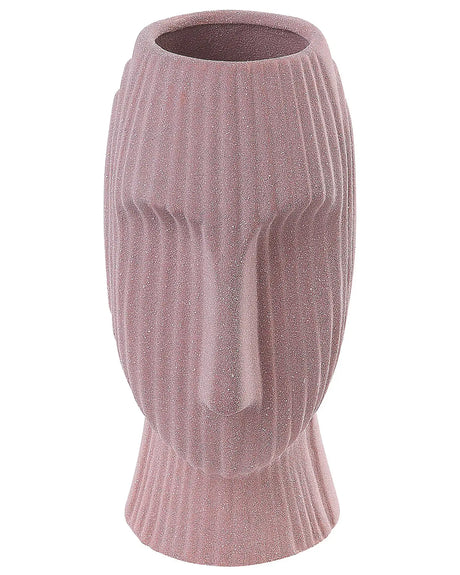 Flower Vase Pink Stoneware 25 cm Decorative Table Accessory Face-Shaped Minimalist Beliani