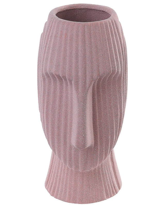 Flower Vase Pink Stoneware 25 cm Decorative Table Accessory Face-Shaped Minimalist Beliani
