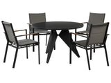 Outdoor Dining Set Black Aluminium 4 Seater Round Table 110 cm Upholstered Chairs with Grey Seat Pads Beliani