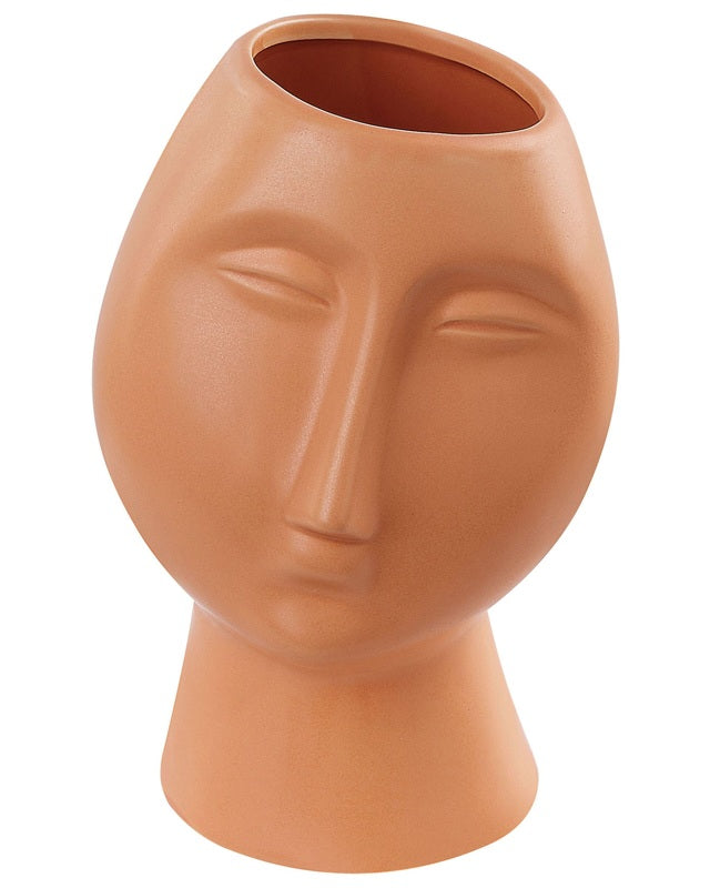 Flower Vase Orange Porcelain 24 cm Decorative Table Accessory Face Shape Minimalist Beliani