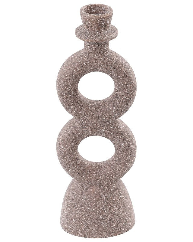 Candle Holders Beige Porcelain 23 cm Curvy Shape Minimalist Boho Candlesticks Decoration Beliani