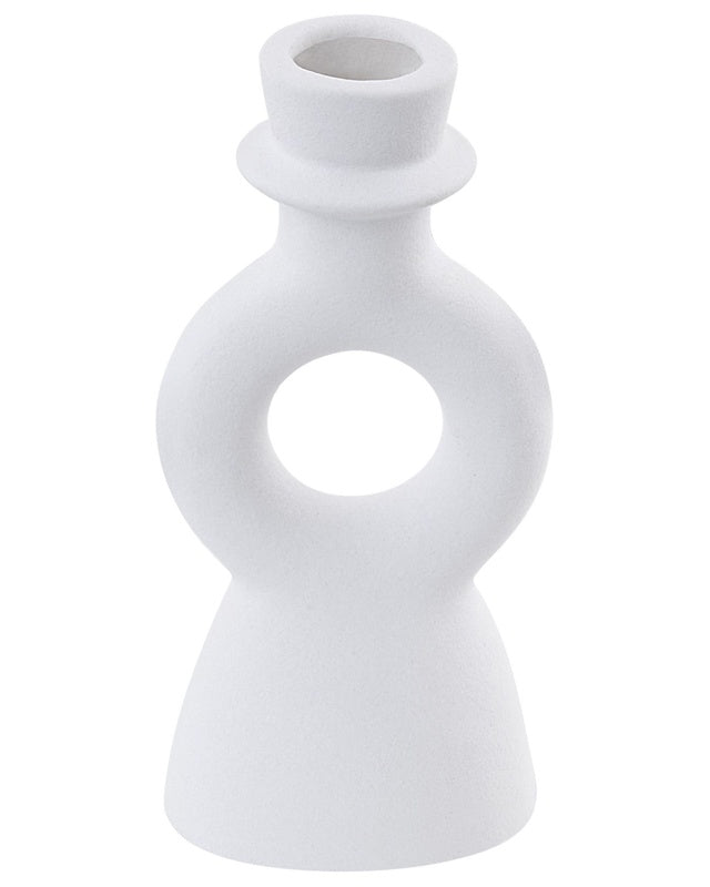 Candle Holders White Porcelain 17 cm Curvy Shape Minimalist Boho Candlesticks Decoration Beliani