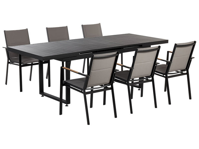 Garden Dining Set Black Extending Table Chairs  Outdoor 6 Seater Aluminium  Beliani