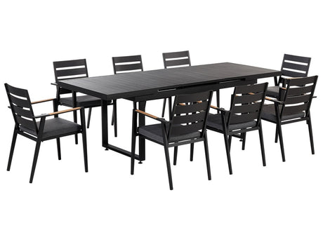 Garden Dining Set Black Extending Table Chairs Seating Pads Outdoor 8 Seater Aluminium  Beliani