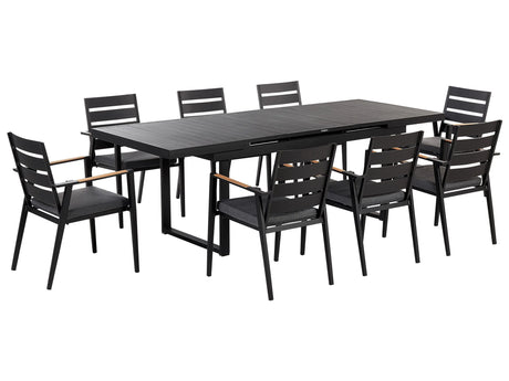 Garden Dining Set Black Extending Table Chairs Seating Pads Outdoor 8 Seater Aluminium  Beliani
