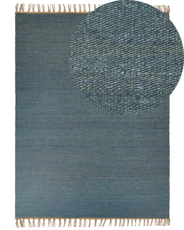 Area Rug Blue Jute 160  x 230 cm Tassels Handwoven Boho Hallway Bedroom Beliani