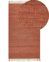 Area Rug Red Jute 80 x 150 cm Tassels Handwoven Boho Hallway Bedroom Beliani