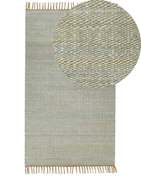 Area Rug Green Jute 80 x 150 cm Tassels Handwoven Boho Hallway Bedroom Beliani