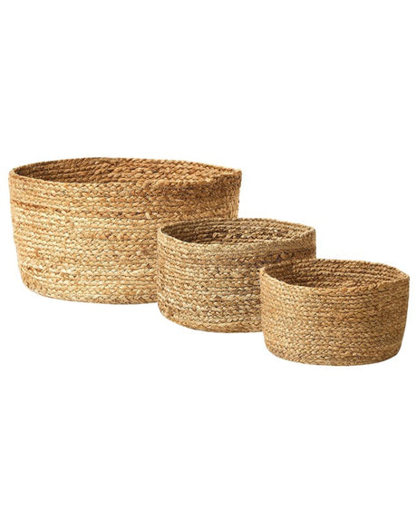 Set of 3 Storage Boxes Natural Jute 12/16/21 cm Height Laundry Baskets Bin Accessory Decoration Boho Beliani