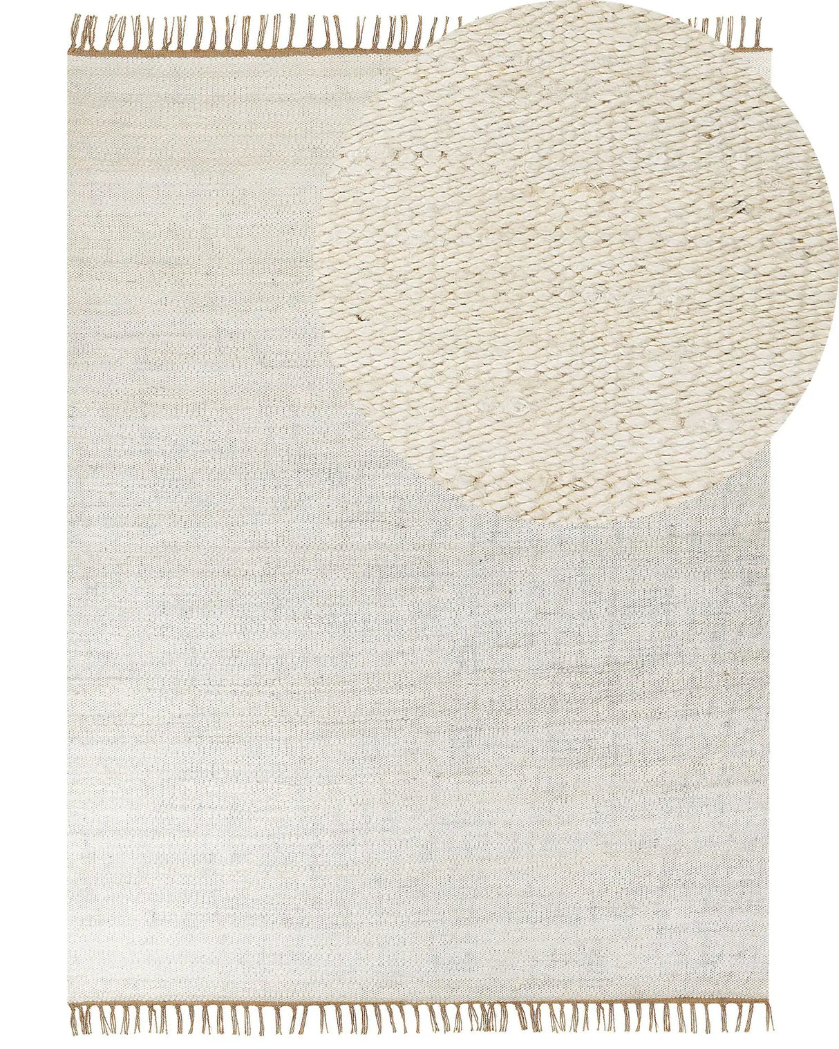 Area Rug Light Beige Jute 160  x 230 cm Tassels Handwoven Boho Hallway Bedroom Beliani