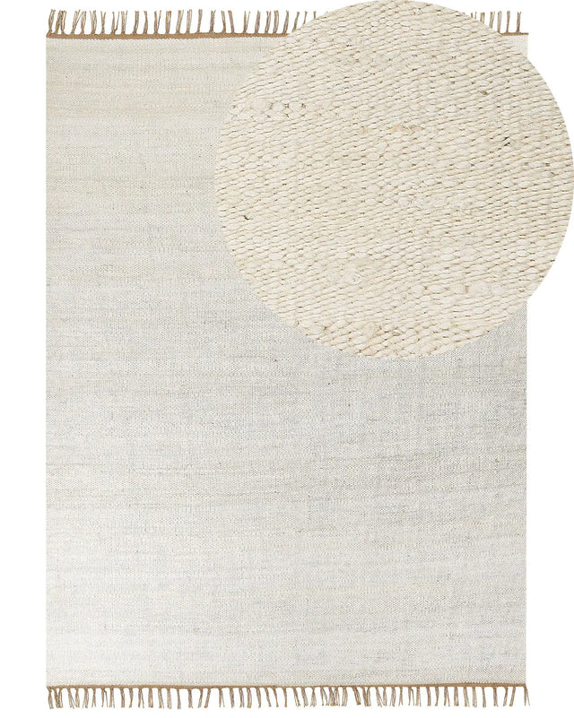 Area Rug Light Beige Jute 160  x 230 cm Tassels Handwoven Boho Hallway Bedroom Beliani
