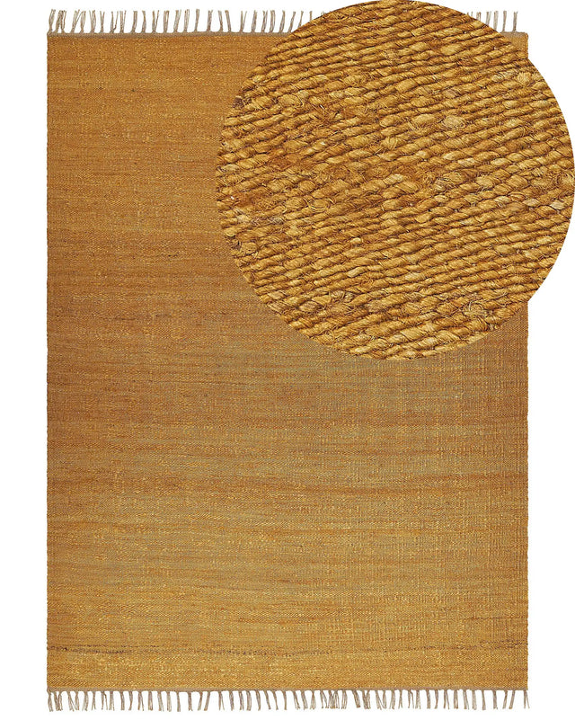 Area Rug Mustard Jute 160  x 230 cm Tassels Handwoven Boho Hallway Bedroom Beliani
