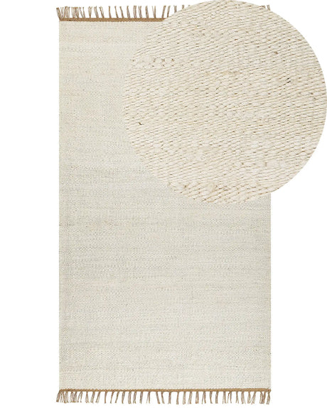 Area Rug Light Beige Jute 80 x 150 cm Tassels Handwoven Boho Hallway Bedroom Beliani