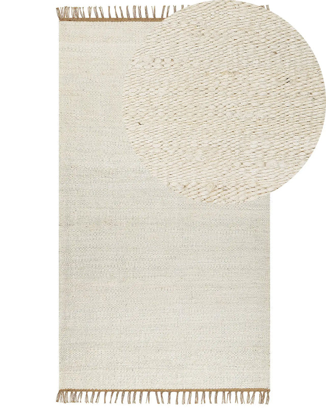 Area Rug Light Beige Jute 80 x 150 cm Tassels Handwoven Boho Hallway Bedroom Beliani