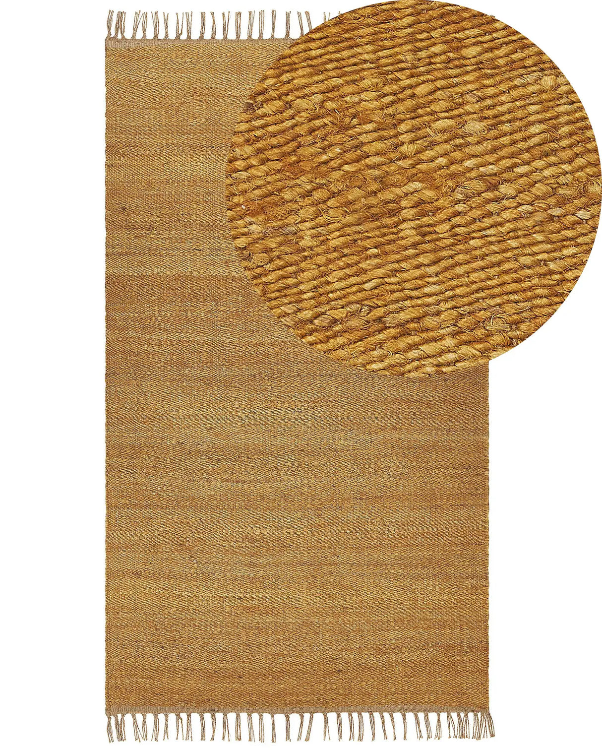 Area Rug Mustard Jute 80 x 150 cm Tassels Handwoven Boho Hallway Bedroom Beliani