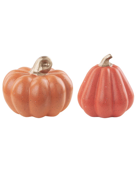 Set of 2 Decorative Figurines Pumpkins Orange Ceramic Handmade Tabletop Home Accessory Decoration Traditional Design Beliani