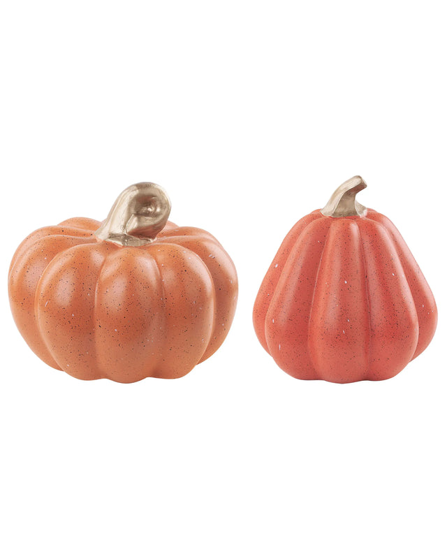 Set of 2 Decorative Figurines Pumpkins Orange Ceramic Handmade Tabletop Home Accessory Decoration Traditional Design Beliani