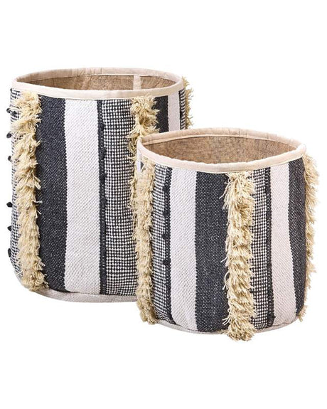 Set of 2 Storage Boxes Beige and Grey Cotton 40/45 cm Height Laundry Baskets Bin Accessory Decoration Boho Beliani