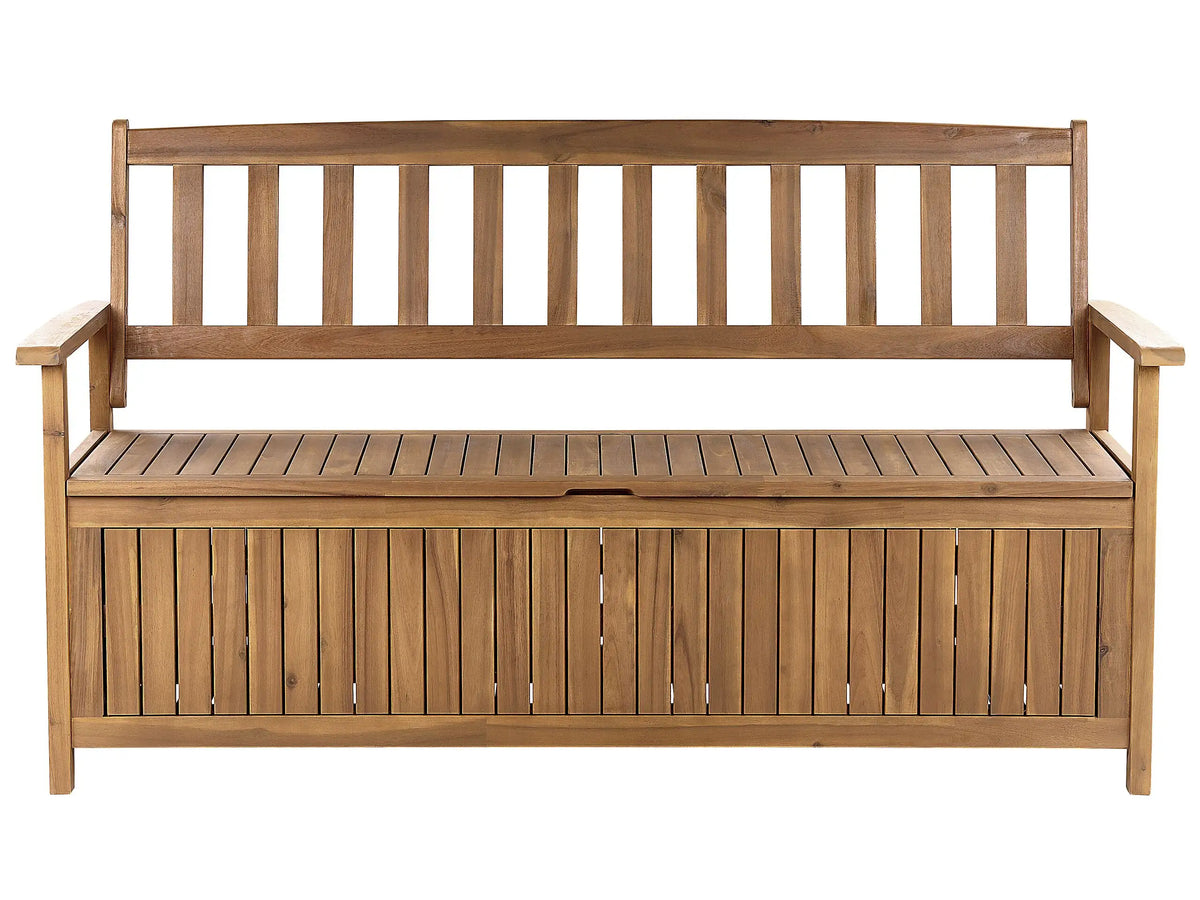 Outdoor Bench with Storage Solid Acacia Wood 3 Seater 160 cm Light Colour Rustic Style Beliani
