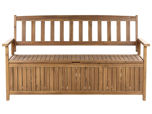 Outdoor Bench with Storage Solid Acacia Wood 3 Seater 160 cm Light Colour Rustic Style Beliani