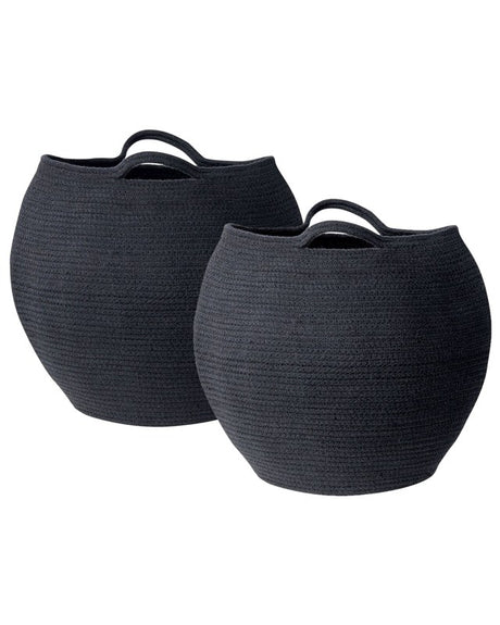 Set of 2 Storage Baskets Black Cotton 20 x 30 cm Laundry Bins Handwoven Containers Beliani