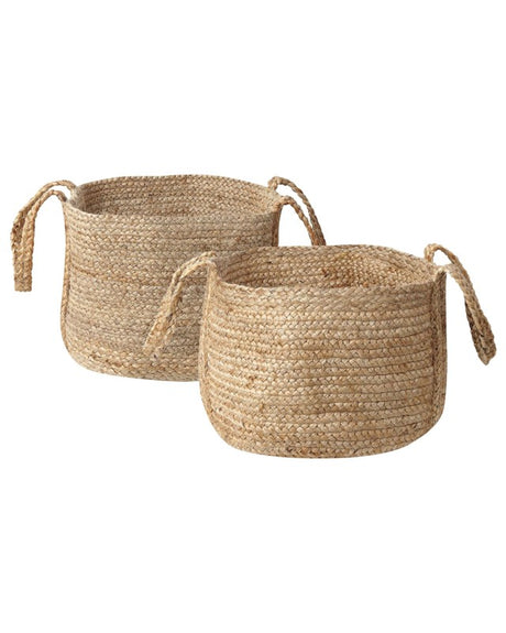 Set of 2 Storage Baskets Jute Natural 38 cm Laundry Bins Containers Boho Beliani