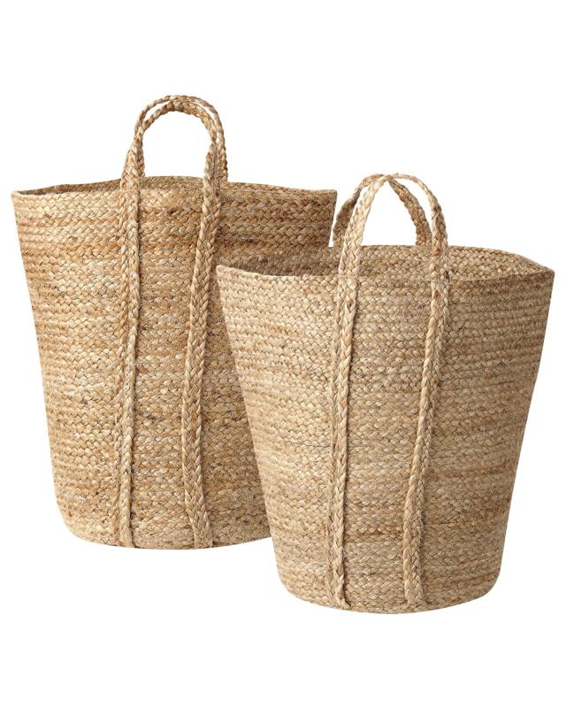 Set of 2 Storage Baskets Jute Natural 30 cm Laundry Bins Containers Boho Beliani