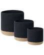 Set of 3 Storage Baskets Cotton Jute Black and Natural Laundry Bins Boho Beliani