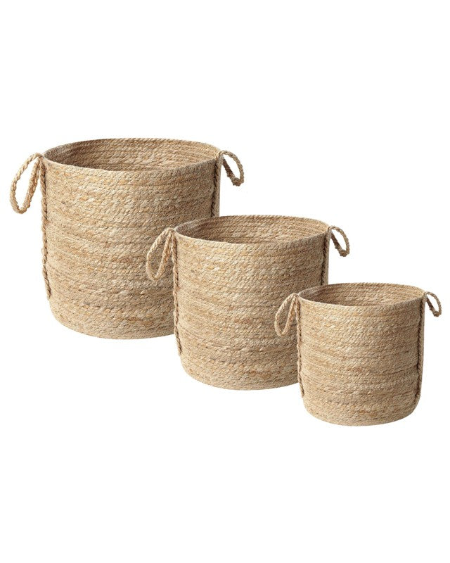 Set of 3 Storage Baskets Jute Natural 30 cm Laundry Bins Containers Boho Beliani