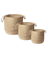 Set of 3 Storage Baskets Jute Natural 30 cm Laundry Bins Containers Boho Beliani