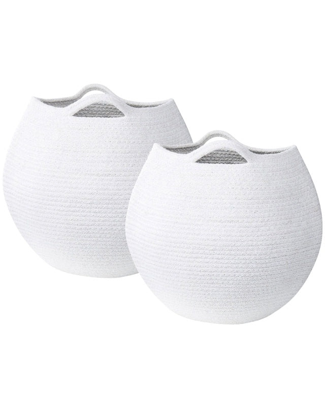 Set of 2 Storage Baskets White Cotton 20 x 30 cm Laundry Bins Handwoven Containers Beliani