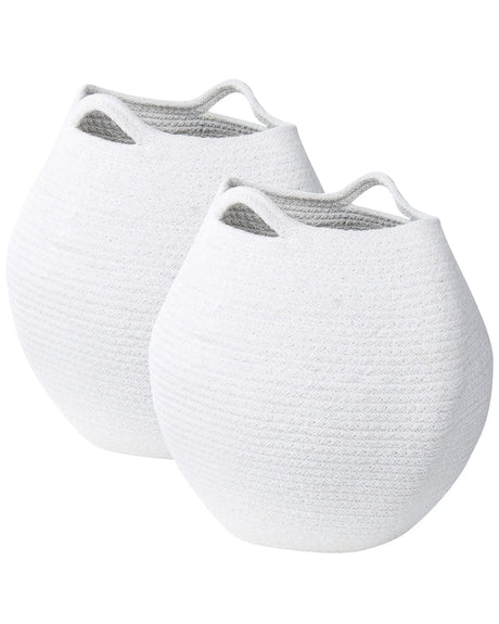 Set of 2 Storage Baskets White Cotton 20 x 30 cm Laundry Bins Handwoven Containers Beliani