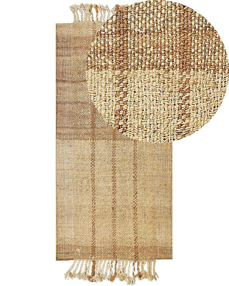 Area Rug Beige Jute 80 x 150 cm Fringed Hand Woven Boho Living Room Bedroom Beliani