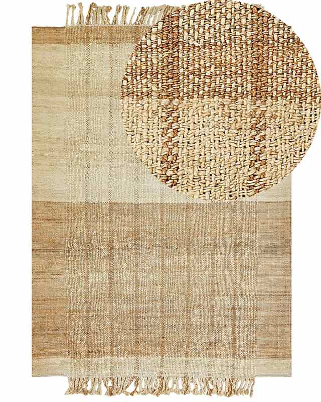 Area Rug Beige Jute 200 x 300 cm Fringed Hand Woven Boho Living Room Bedroom Beliani