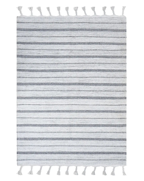 Area Rug Off White Fabric 140 x 200 cm Living Room Bedroom Stripe Pattern Modern Beliani