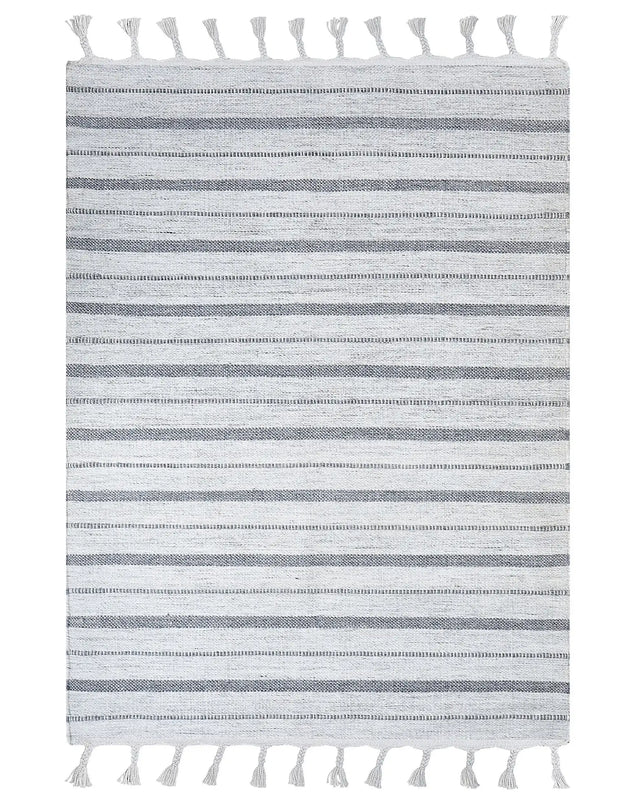 Area Rug Off - White Fabric 160 x 230 cm Living Room Bedroom Stripe Pattern Modern Beliani