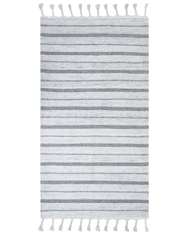 Area Rug Off - White Fabric 80 x 150 cm Living Room Bedroom Stripe Pattern Modern Beliani