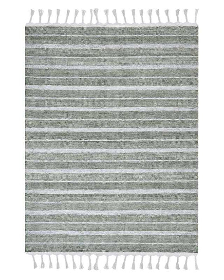 Area Rug Green Fabric 140 x 200 cm Living Room Bedroom Stripe Pattern Modern Beliani