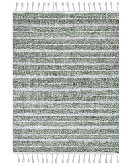 Area Rug Green Fabric 160 x 230 cm Living Room Bedroom Stripe Pattern Modern Beliani