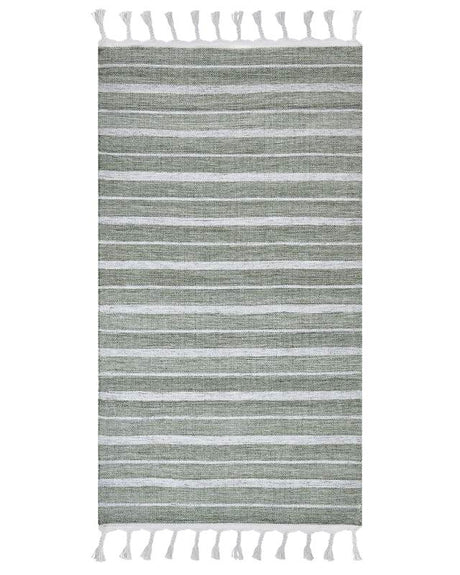 Area Rug Green Fabric 80 x 150 cm Living Room Bedroom Stripe Pattern Modern Beliani