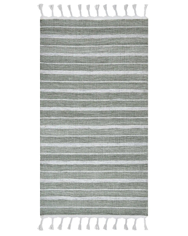 Area Rug Green Fabric 80 x 150 cm Living Room Bedroom Stripe Pattern Modern Beliani