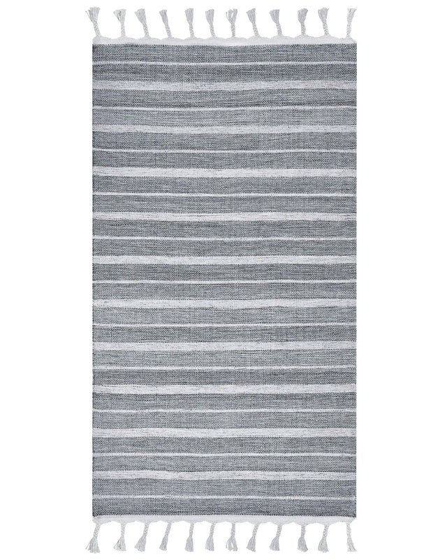 Area Rug Light Grey Fabric 80 x 150 cm Living Room Bedroom Stripe Pattern Modern Beliani