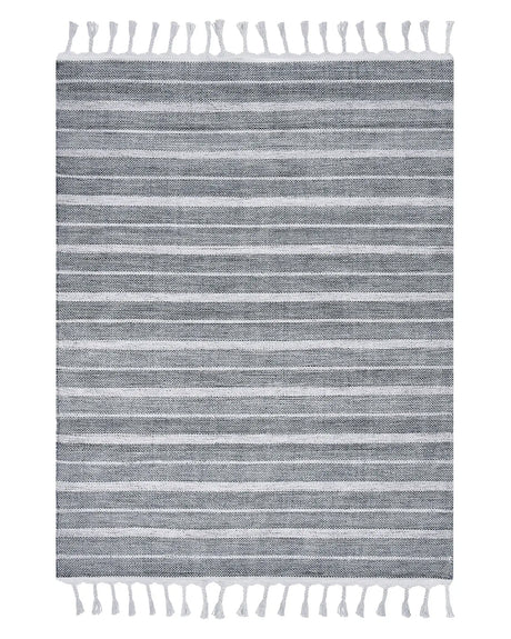 Area Rug Light Grey Fabric 140 x 200 cm Living Room Bedroom Stripe Pattern Modern Beliani