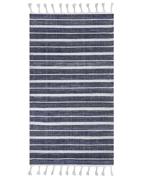 Area Rug Blue Fabric 80 x 150 cm Living Room Bedroom Stripe Pattern Modern Beliani