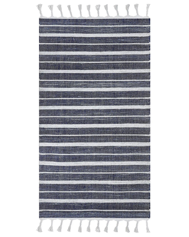 Area Rug Blue Fabric 80 x 150 cm Living Room Bedroom Stripe Pattern Modern Beliani