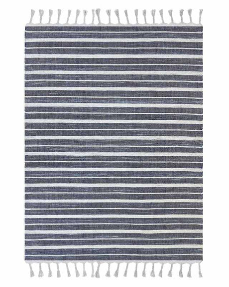 Area Rug Blue Fabric 140 x 200 cm Living Room Bedroom Stripe Pattern Modern Beliani